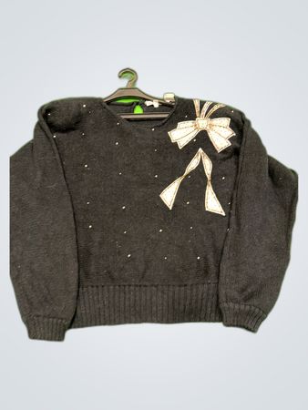 Black Knit Sweater with Bow Details