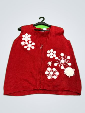 Marks & Spencer Red Knitted Snowflake Cardigan Vest