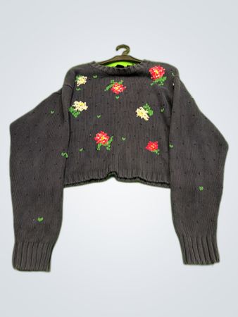 Esprit Floral Embroidered Cropped Knit Sweater
