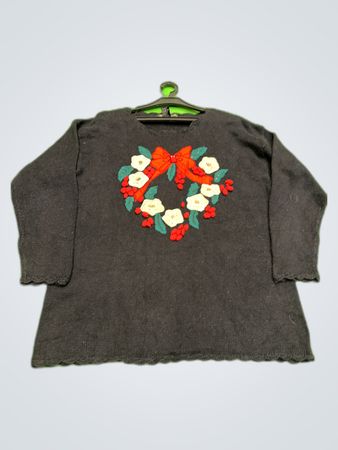 Gladys Bagley Black Knit Christmas Wreath Sweater