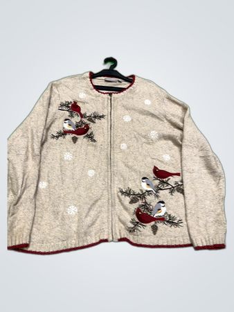 Craft & Barrow Embroidered Zip-Up Cardigan