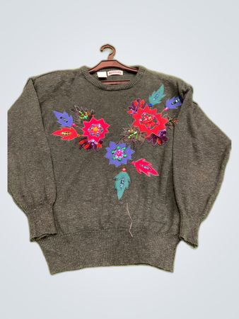 Marie Kim Floral Embroidered Knit Sweater