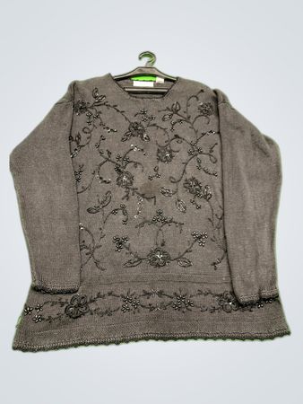 Gray Floral Embroidered Sweater