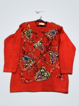 Western Connection Red Embellished Sweater