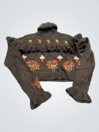 Zara Embroidered Turtleneck Knit Sweater