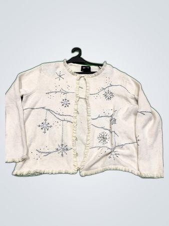 Studio Joy White Snowflake Knit Cardigan