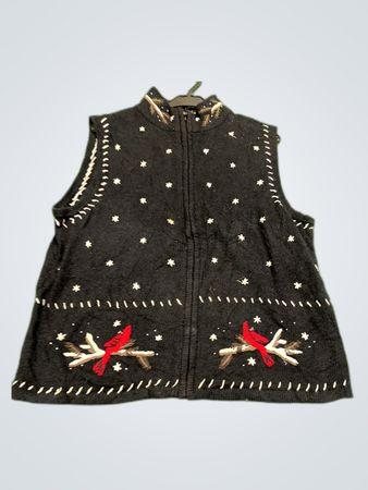 Christopher & Banks Black Embroidered Knit Vest