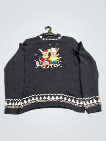 Christopher & Banks Navy Christmas Reindeer Knit Sweater