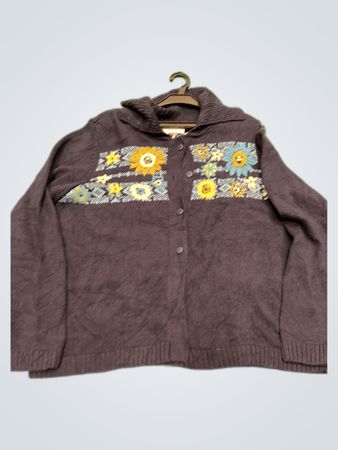 Anthropologie Floral Embroidered Knit Cardigan