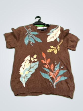 Brown Floral Knit Top