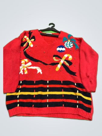 Spice of Life Red Christmas V-Neck Knit Sweater