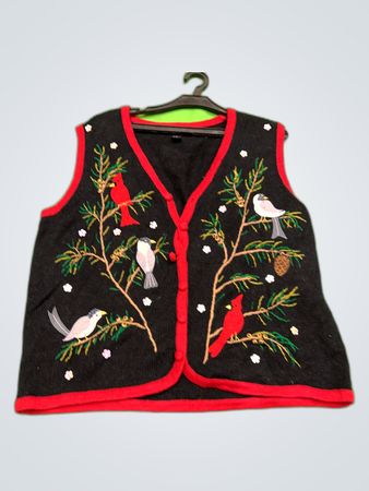Black and Red Embroidered Vest