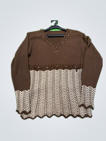 Unbranded Brown Knit V-Neck Sweater