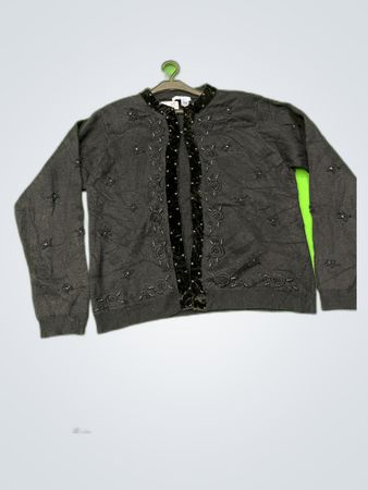 Ship 'n Shore Black Beaded Knit Cardigan