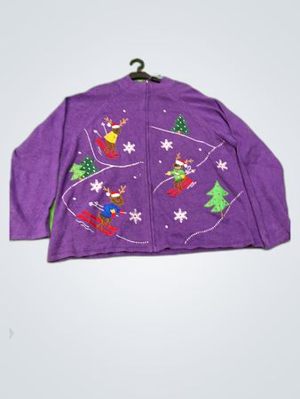 Jennifer Lauren Purple Embroidered Christmas Cardigan