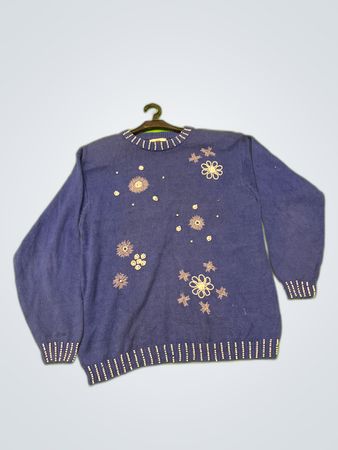 Benetton Navy Blue Floral Knit Sweater