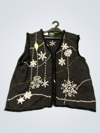Studio Joy Black Snowflake Embroidered Knit Vest