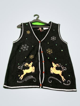 White Stag Black Knit Holiday Vest