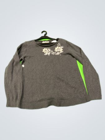 Loft Gray Floral Knit Sweater