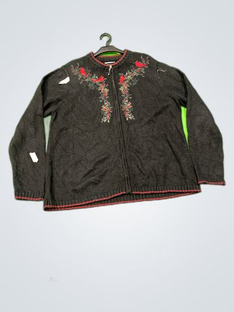 Croft & Barrow Black Embroidered Knit Cardigan