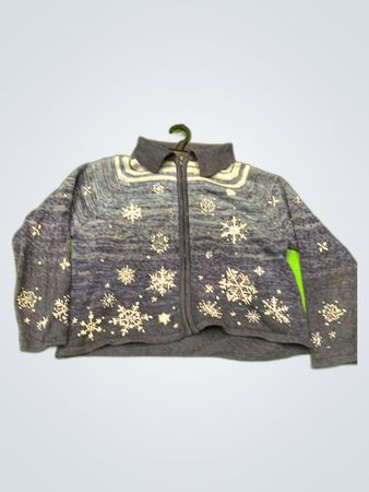 Tiara Snowflake Embroidered Zip-Up Knit Cardigan