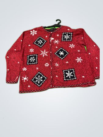 Erika Red Snowflake Knit Cardigan