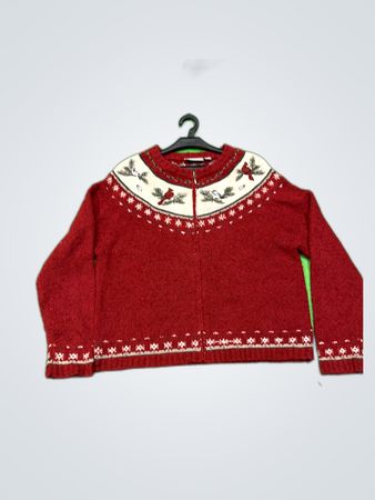 Craft & Barrow Red Embroidered Knit Cardigan
