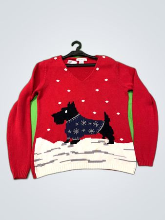 Liz Claiborne Red Scottie Dog Knit Sweater