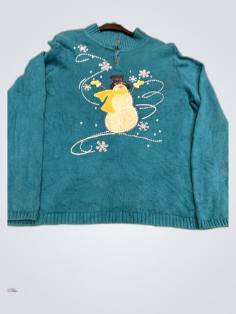 J Banks Teal Snowman Knit Sweater