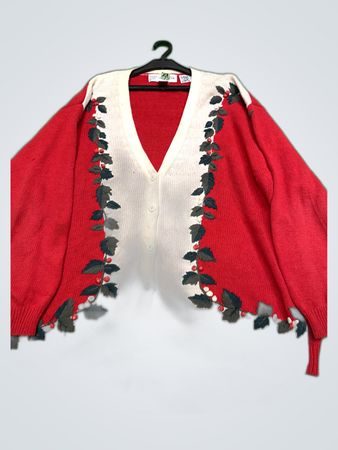 Christian Lacroix Red Embroidered Knit Cardigan