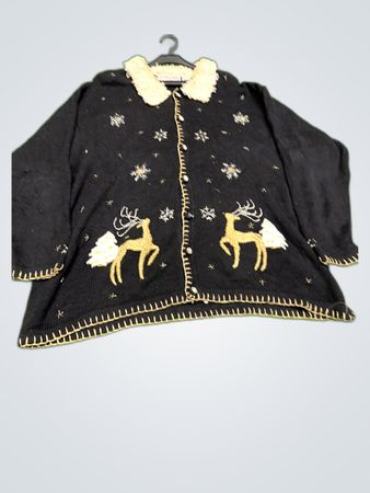 Victoria Jones Black Reindeer Knit Cardigan