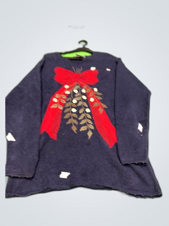 Lands' End Navy Holiday Knit Sweater