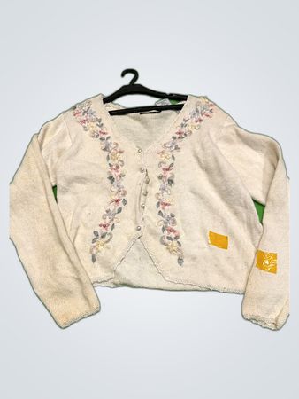 Cream Knit Sweater with Floral Embroidery