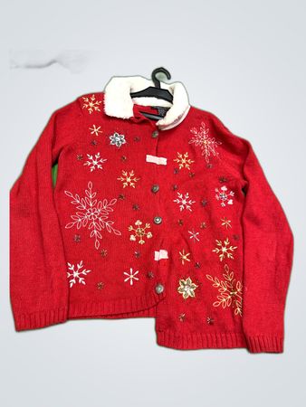 Reference Point Red Embroidered Snowflake Cardigan