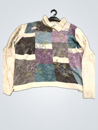 Adolfo Patchwork Knit Sweater