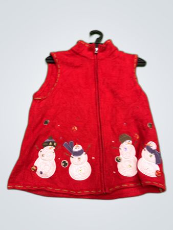 Unbranded Red Knit Snowman Cardigan Vest