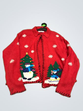 Christie Brooks Red Christmas Knit Cardigan