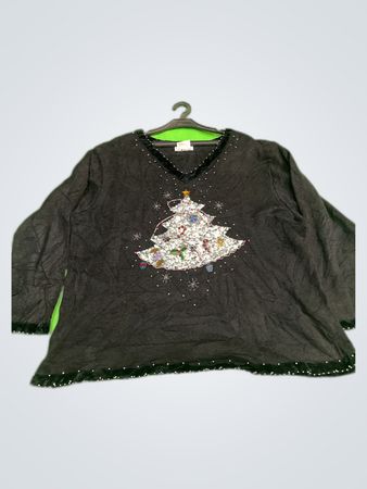 Black Christmas Tree Sequined Top