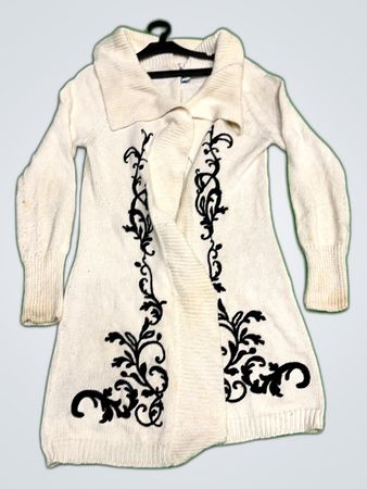 White Black Embroidered Knit Cardigan