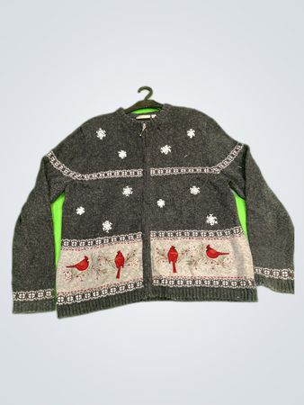 Croft & Barrow Gray Embroidered Knit Cardigan