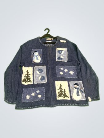 Croft & Barrow Denim Cardigan Jacket with Holiday Appliques