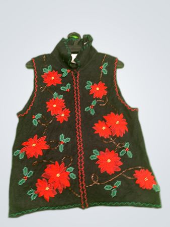 White Stag Black Poinsettia Knit Vest