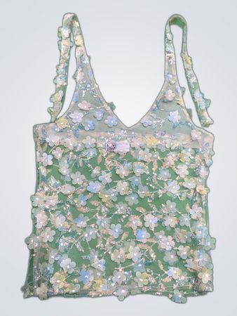 Upcycled Floral Mesh Top