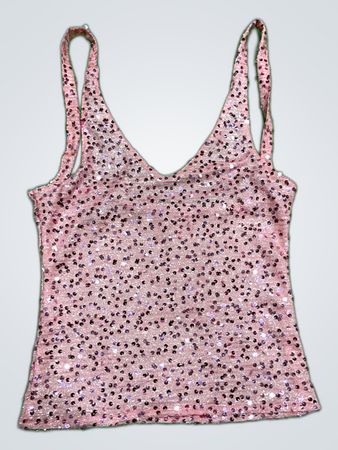 Upcycled Pink Sequined V-Neck Camisole Top