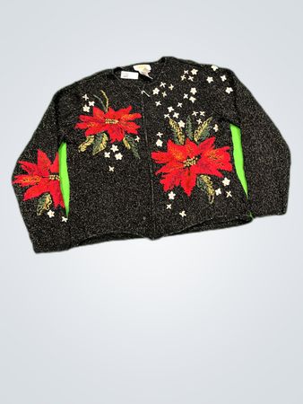 Talbots Black Poinsettia Cardigan Sweater