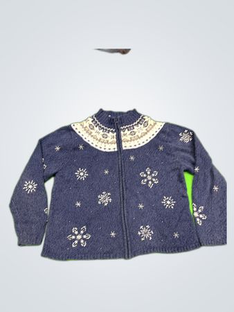 Crystal Kobe Snowflake Zip-Up Knit Cardigan