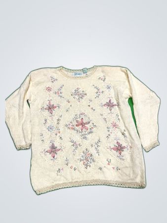 Cream Floral Knit Sweater