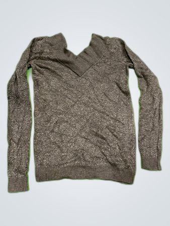 Morgan de Toi Grey Shimmer V-Neck Knit Sweater