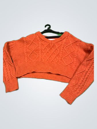 I Love Knit Orange Cropped Cable Knit Sweater