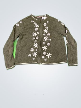 Craft & Barrow Petite Green Snowflake Knit Cardigan